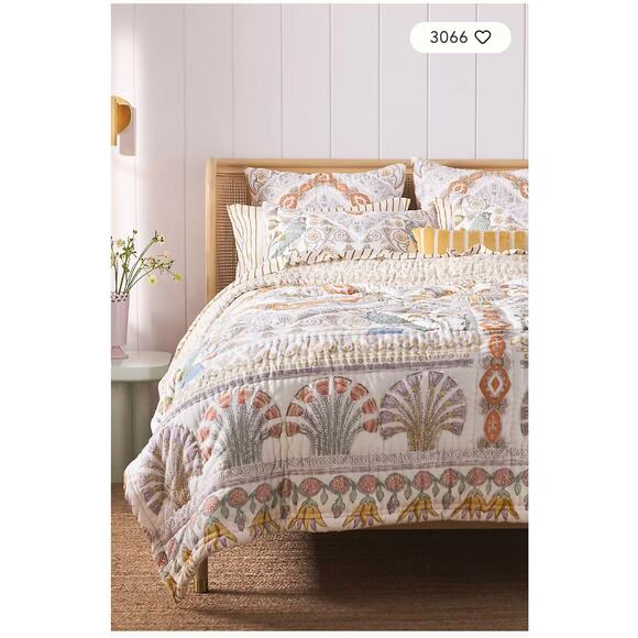 Anthropologie The Printed Cotton Voile Quilt Queen and 2 standard shams - Picture 1 of 6